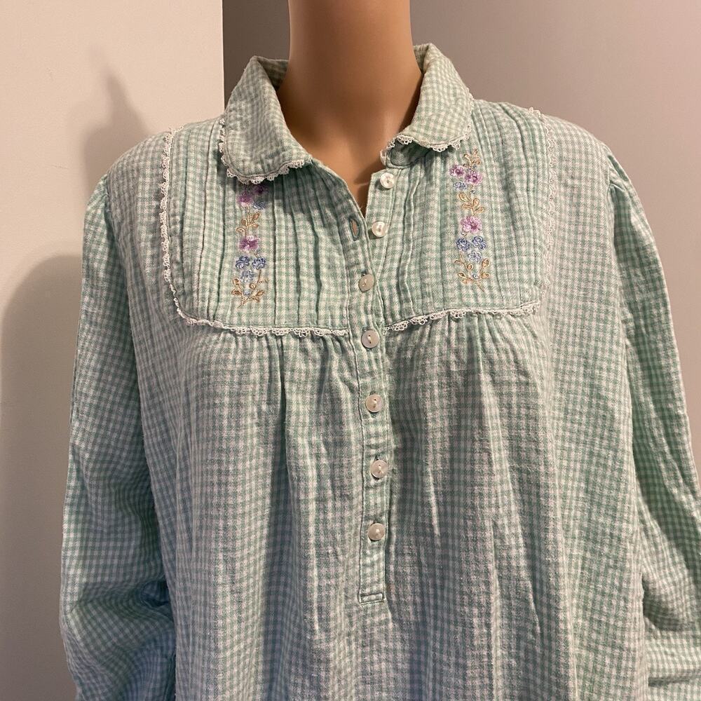 Fundamentals House Dress Nightgown Muu Muu Dress Robe Small Cotton Soft Check - Picture 7 of 8